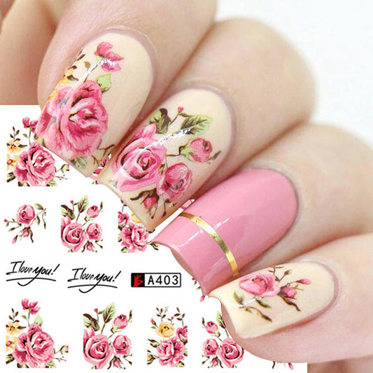 Nail Art Rose Sticker Bowknot Lace Red Flower