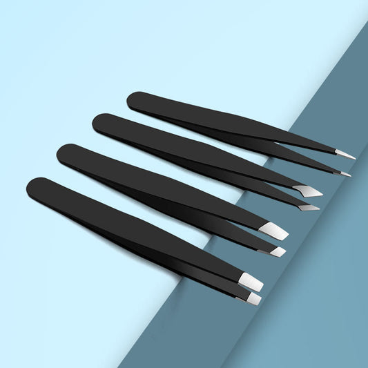 Stainless Steel Eyebrow Tweezers Black Flat Hairs