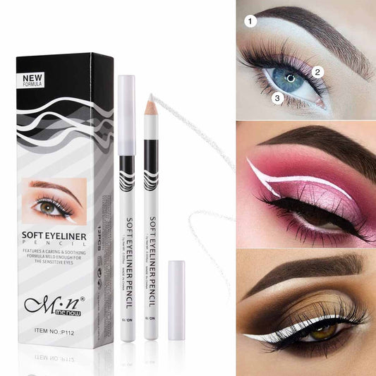 12Pcs Box White Eyeliner Waterproof Pencil Smooth High Gloss